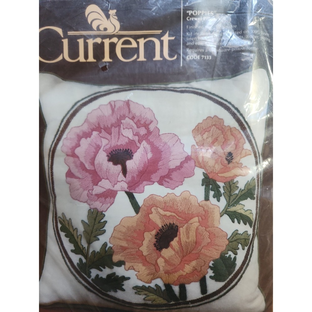 VTG 1982 Current Embroidery Kit For Pillow "Poppies" #7133